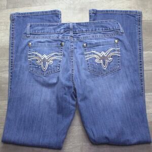 Wrangler Junior’s size 11/12 x 34 Premium Patch Pink Label Blue Jeans Bootcut